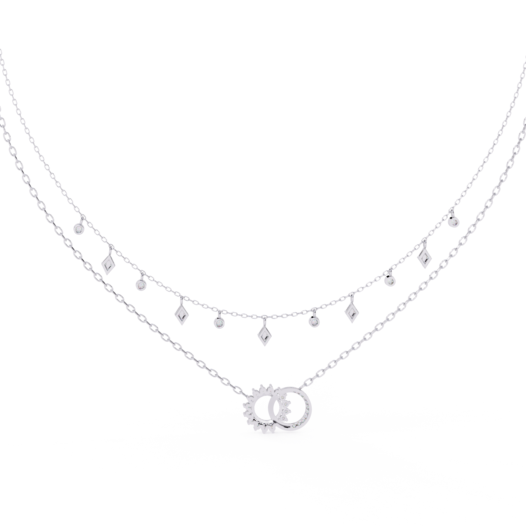 Solitairekart 0.28ct Double Chain Diamond Dangle Necklace-HI Color, VS-SI Clarity